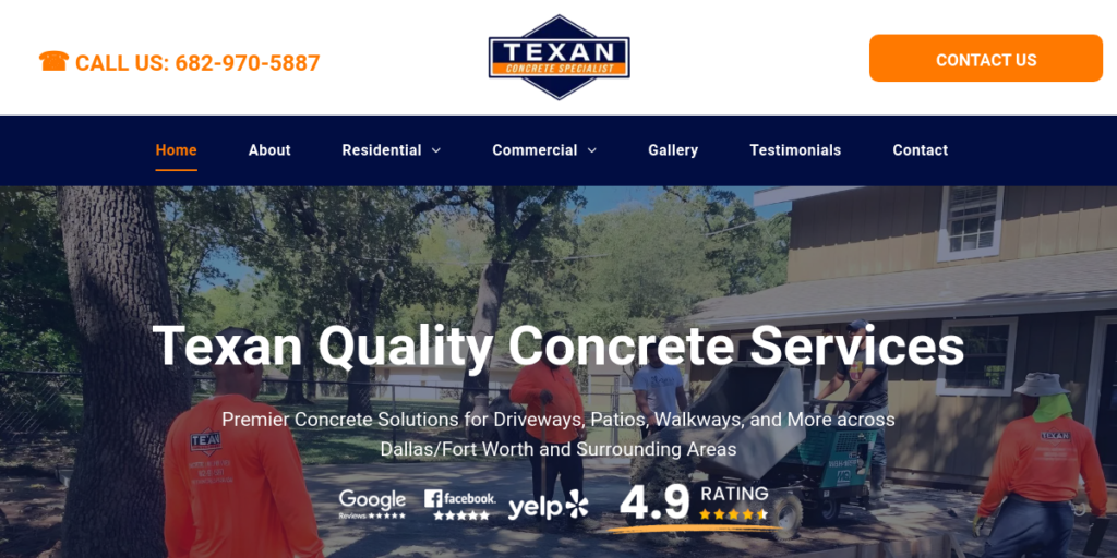 Driveway Contractor Website Design 1 TX Concrete Specialist