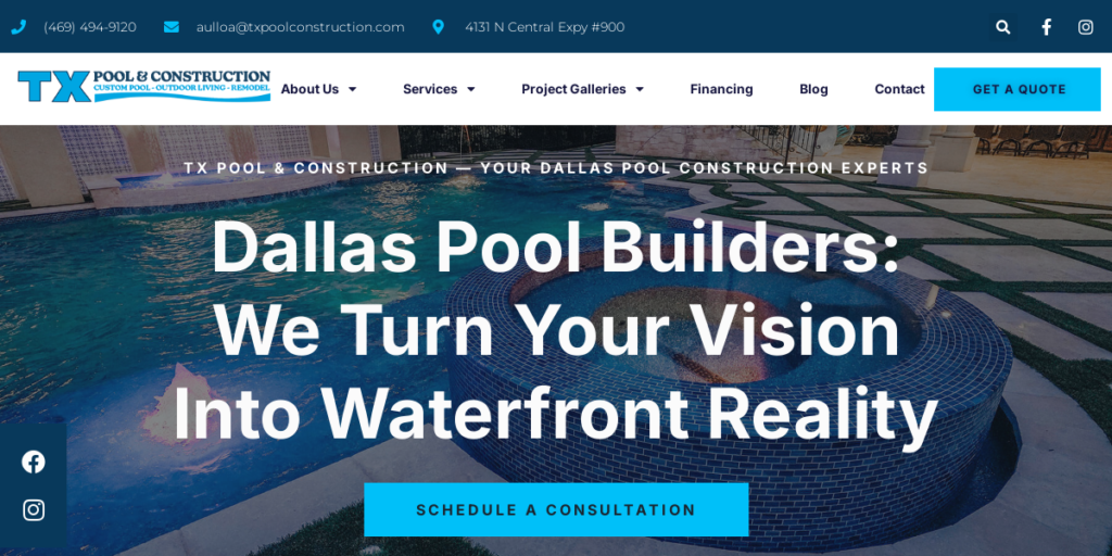 Swimming Pool Contractor Website Design 30 TX Pool Construction