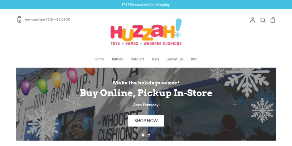 Toy store Website Design 4 Huzzah Toys