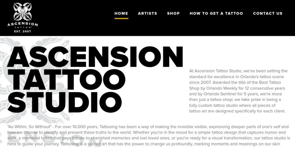 Tattoo Artist Website Design 8 Ascension Tattoo